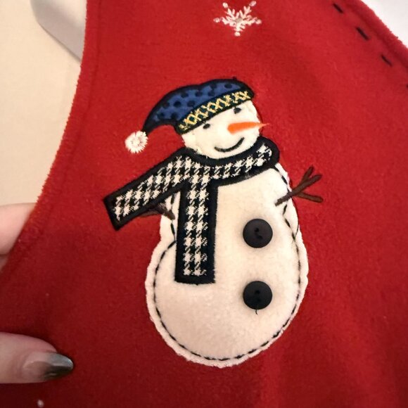 VINTAGE Red Fleece Snowman Christmas Vest Embroidered Zip Front Size Large - Picture 6 of 8